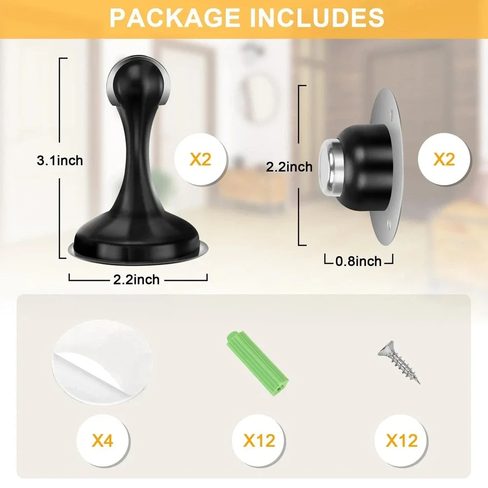2x Magnetic Door‎ Stopper Heavy Duty Stop for Wall Floor Mount Stainless Steel